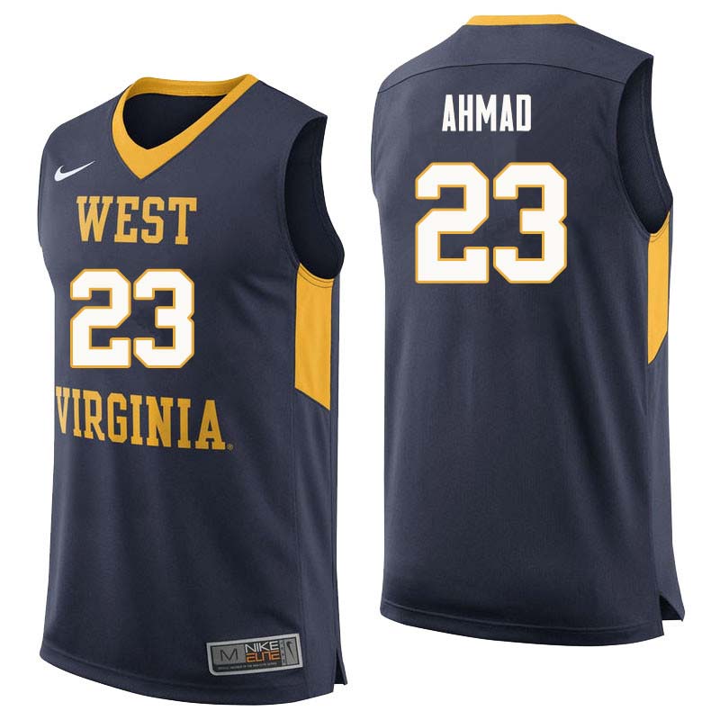 Men #23 Esa Ahmad West Virginia Mountaineers College Basketball Jerseys Sale-Navy